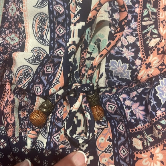 Rewind Size Medium Strapless Off The Shoulder Romper Pink Blue Pattern Boho - Picture 2 of 4